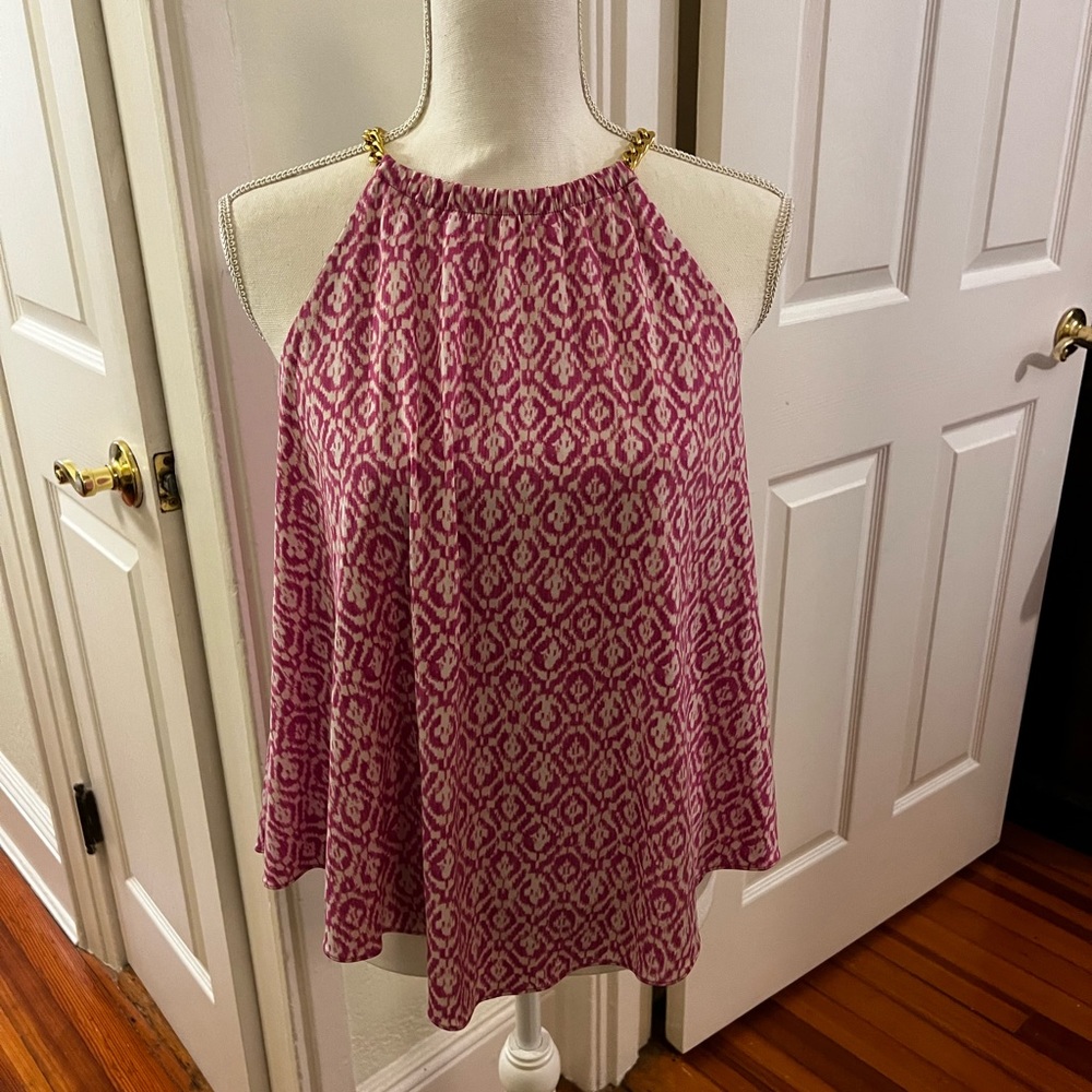 Michael Kors halter top w/attached under layer tank and gold chain detail.